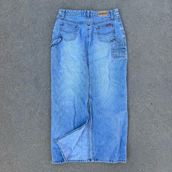 Vintage Y2K Zana Di Light Blue Denim Maxi Skirt Cargo Utility Pockets Size 5 - Picture 1 of 8